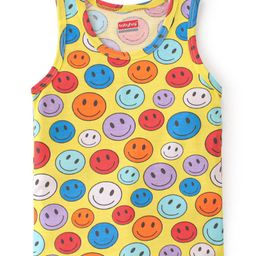 Babyhug 100% Cotton Knit Sleeveless Sando Happy Face Print - Multicolor-picture-14