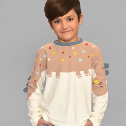 Mi Arcus Full Sleeves Colour Blocked & Polka Dots Printed Tee - Ivory-image-95