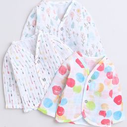 Polka Tots Pack Of 3 Cotton Full Sleeves  Floral Printed Jhablas - White-image-63