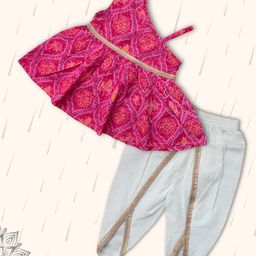 Peekaaboo Kids Pure Cotton Sleeveless Floral Printed & Lace Embellished Kurta & Dhoti Set - Pink-image-87