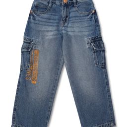 LEO Denim Mild Washed Jeans For Your Jeans Text Printed Cargo Jeans - Blue-image-40