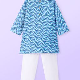 Babyhug Cotton Woven Full Sleeves Kurta & Pyjama Set With Lehriya Print - Blue-image-67
