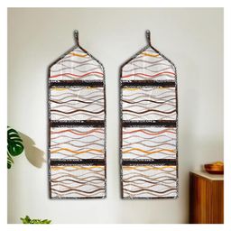 Kuber Industries Pack of 2 Wall Hanging Organizer for Wardrobe with 3 Pockets & Zip | Letter Holder, Socks & Tie Storage Pouches | Printed - Brown-image-20