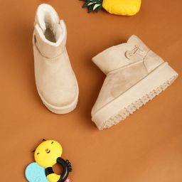 TRUFFLE COLLECTION Fur Detailed Solid Slip On Boots - Beige-image-35