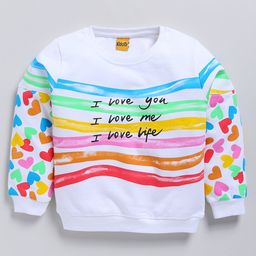 Kidcity Cotton Looper Full Sleeves I Love You Text Printed Sweatshirt - White-image-80