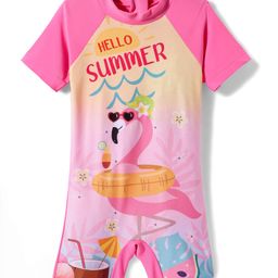 KIDLINGSS Half Raglan Sleeves Flamingo Printed Legged Swimsuit - Light Pink-image-66