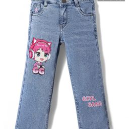 Pine Kids Denim Woven Full Length Washed Jeans With Cartoon Print - Blue-image-5