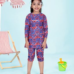Kiddopanti Full Sleeves All Over Floral Printed Jammer Swim Dress - Multi Color-picture-24
