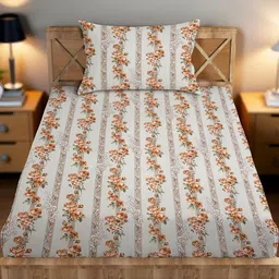 IVAZA Multi Colored Blue 160 TC Single Bedsheet with 1 Pillow Cover-image-6