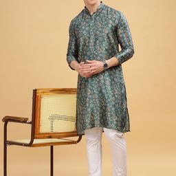 Anouk Green Floral Printed Mandarin Collar Straight Kurta-image-32