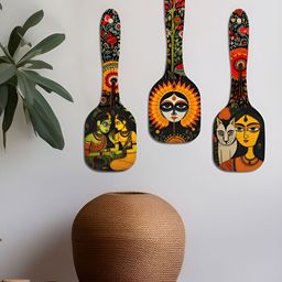 ArtVibes Black & Green 3 Pieces Printed Wooden Wall Hangings-picture-34
