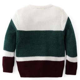 Babyhug Knitted Full Sleeves Pullover Sweater Set with Colour Block Design - Green White &  Maroon image 3