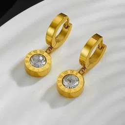 MYKI Gorgeous Gold-Plated Artificial Stone Studded Stainless Steel Hoops Earrings image 3