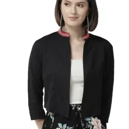 Style Quotient Women Solid Black Cotton Smart Casual Crop Shrug-77