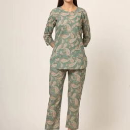 Divena Green Printed Top With Pyjamas-picture-31