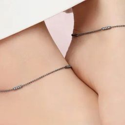 Zavya Sleek Black Rhodium Plated 925 Sterling Silver Adjustable Ball Chain Anklet (Pair)-18