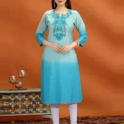 Cotton Culture Turquoise Regular Fit Embroidered Kurtas-picture-10