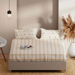 Bianca Bio-soft Feel Beige & Green Fabric 152 TC 135 GSM Double Size Bedsheet With 2 Pillow Covers-picture-5