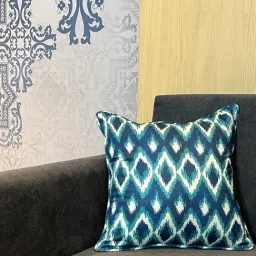 Bells & Whistles Kasuri Teal Silk Ikat Cushion Cover-picture-9