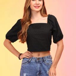 Globus Black Cotton Regular Fit Crop Top-image-59