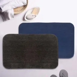 BIANCA Ultra-Soft Fluffy Bath Mat With Non-Slip Rubber Backing -2pc Medium (plush) solid-navy/brown-33