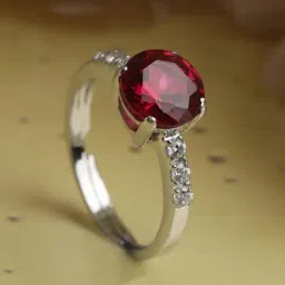 Clara 92.5 Sterling Silver Swiss Zirconia Blood Red Eye Adjustable Ring-image-91