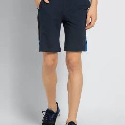 Van Heusen Athleisure Regular Fit Smart Tech Easy Stain Release Solid Knit Shorts - Blue Melange-picture-13