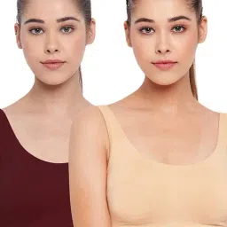 Enamor Maroon & Beige Scoop Neck Sports Bra-image-4