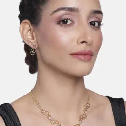 Estele Gold-Plated White CZ Tulip Bloom Designed Necklace & Earring Set for Women-8