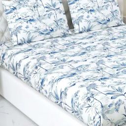 Haus & Kinder White & Blue 186 TC Cotton King Bedsheet with 2 Pillow Covers-image-29
