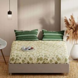 Bianca Bio-soft Feel Yellow & Green Fabric 152 TC 135 GSM Double Size Bedsheet With 2 Pillow Covers-picture-0