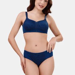 Soie Blue Non-Wired Full Coverage Bra & Panty Set-22