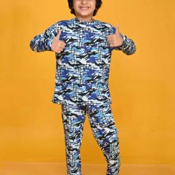 Anthrilo Kids Blue Cotton Printed Full Sleeves T-Shirt & Trouser-image-61