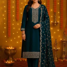 MISS CLOTHING Women Embroidered Regular Aari Work Kurta with Trousers & Dupatta-13