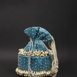 Exotic India Embellished Beads and Faux Pearls Velvet Potli Bag-42