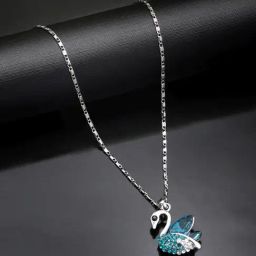 Peora Silver-Plated Blue Colour Crystal Swan Shape Pendant with Chain-image-95