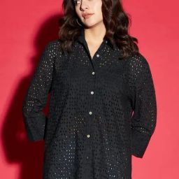 KASSUALLY Black Cotton Self Design Oversized Shirt-image-52