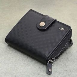 Louis Stitch Jet Black Textured Leather Medium Zip Around Wallet-image-96