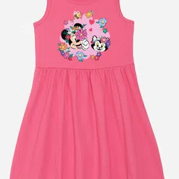 YK Disney Girl Mickey & Friends Cartoon Print Cotton Fit & Flare Dress-image-39