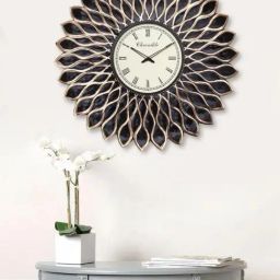 CHRONIKLE Floral Design Black Iron Roman Number Analog Wall Clock-picture-38