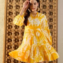 Mabish Yellow Printed A-Line Dress-picture-6