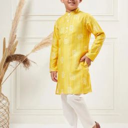 StyloBug Boys Yellow All over print Kurta Set-picture-34