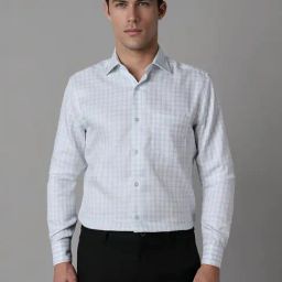 Louis Philippe White Cotton Regular Fit Checks Shirt-picture-10