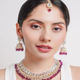 Divisha Gold-Plated Stone Studded & Beaded Jewellery Set-image-63