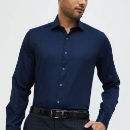Code by Lifestyle Navy Slim Fit Self Design Shirt-image-3