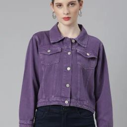 SHOWOFF Purple Regular Fit Denim Jacket-image-18
