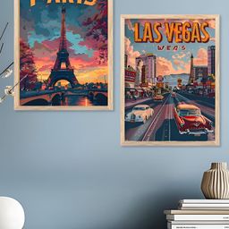 Kotart Brown & Blue 2 Pieces Travel Wooden Wall Arts-picture-45