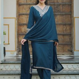 Libas Women Floral Yoke Design Regular Kurta with Trousers & With Dupatta-image-34
