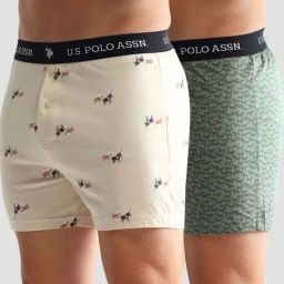 U.S. Polo Assn. Green & Beige Cotton Regular Fit Printed Boxers - Pack Of 2-image-99