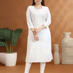 Cotton Culture White Cotton Regular Fit Embroidered Kurtas-image-97